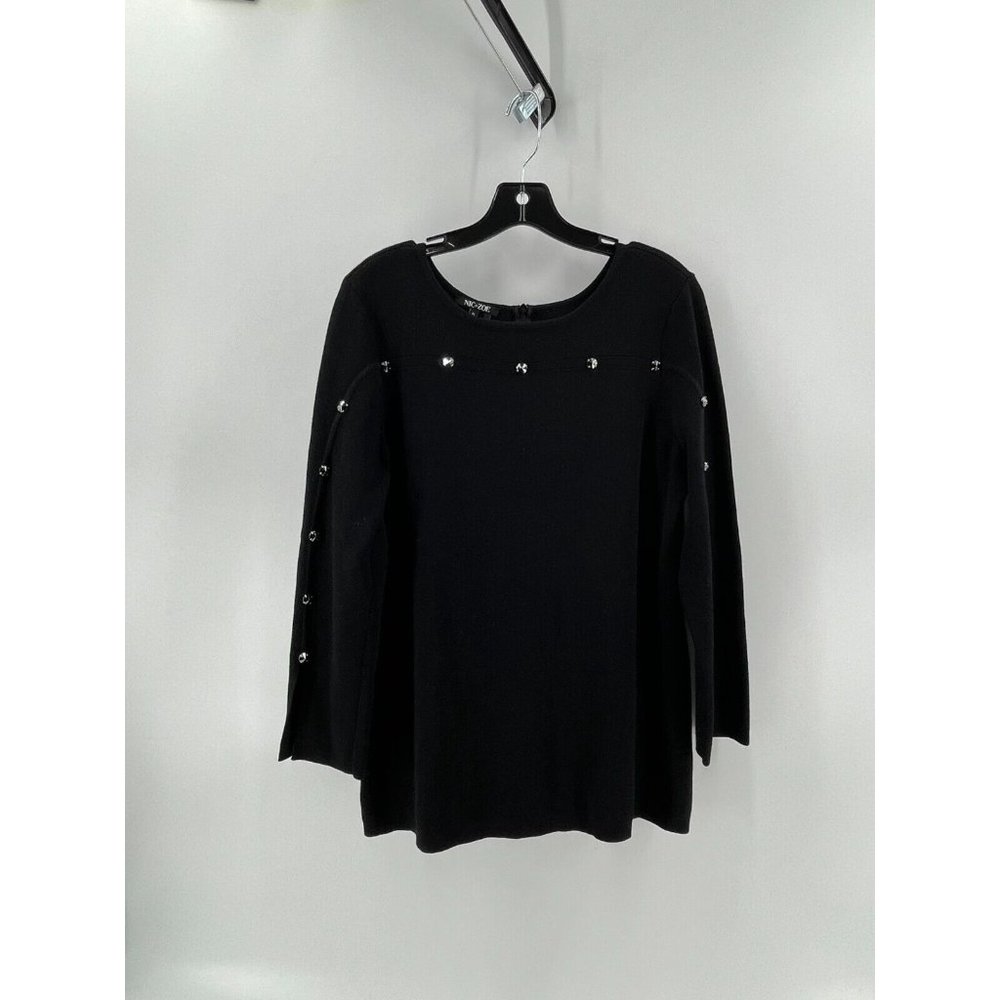 Nic + Zoe Women's Petite Black Long Sleeve Rhinestones Zip Knit Sweater Size PL - Picture 2 of 12